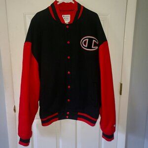 Champion Varsity Jacket, Black/Red, Reverse Weave, Baseball Jacket, Size 3XL